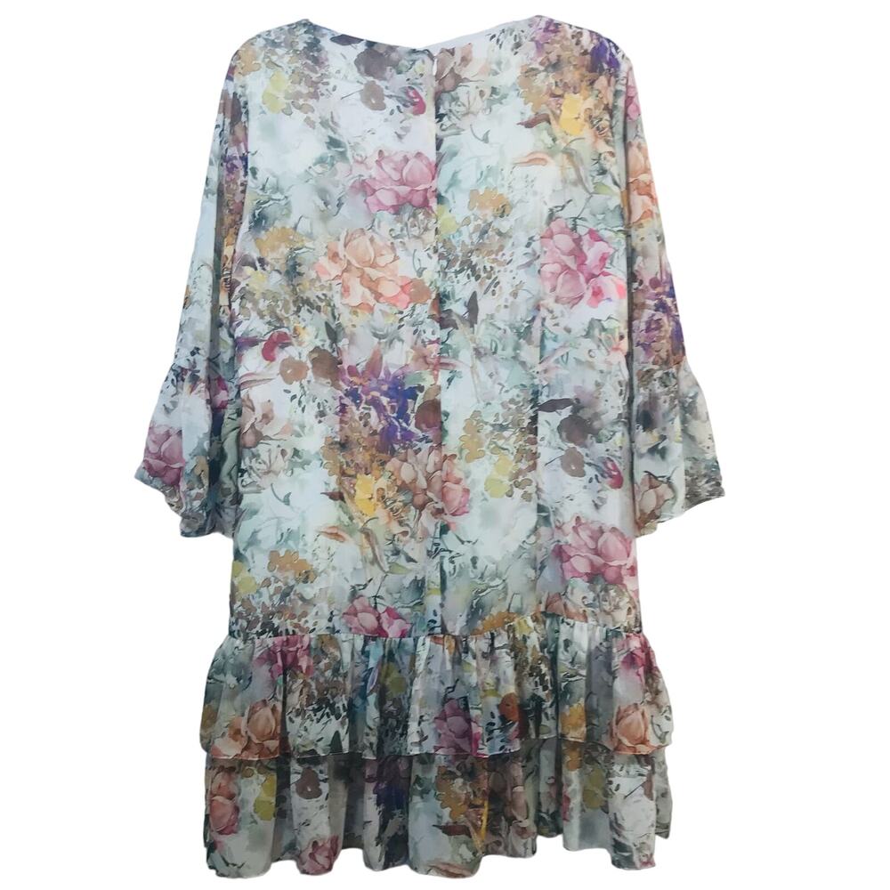 Donna Degnan Feminine Floral Tiered Ruffle Half Sleeve Dress Size 12 - Picture 2 of 9